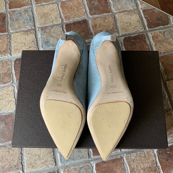 Manolo Blahnik BB Silver Sparkle Pointed Pumps - Picture 11 of 13